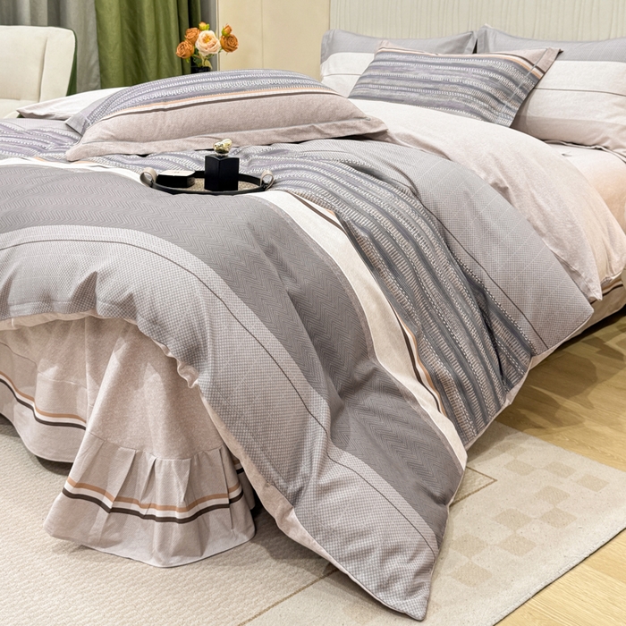 91家纺网 家纺一手货源 找家纺 凌鼎 2025新款100%全棉磨毛四件套数码印花加厚纯棉磨毛四件套北海道咖