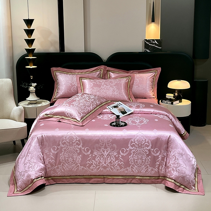 小时代家纺 2025新款纯棉贡缎提花夹棉床盖四件套 豪华经典-豆沙