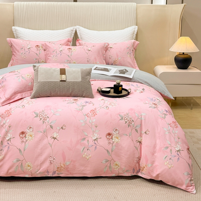 91家纺网 家纺一手货源 找家纺 凌鼎 2025新款100%全棉磨毛四件套数码印花加厚纯棉磨毛四件套缠绵粉