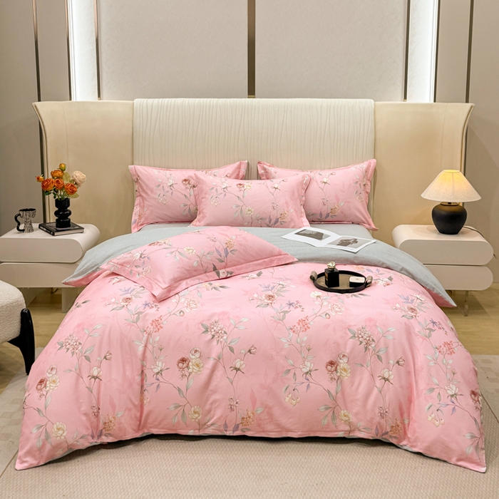 91家纺网 家纺一手货源 找家纺 凌鼎 2025新款100%全棉磨毛四件套数码印花加厚纯棉磨毛四件套缠绵粉