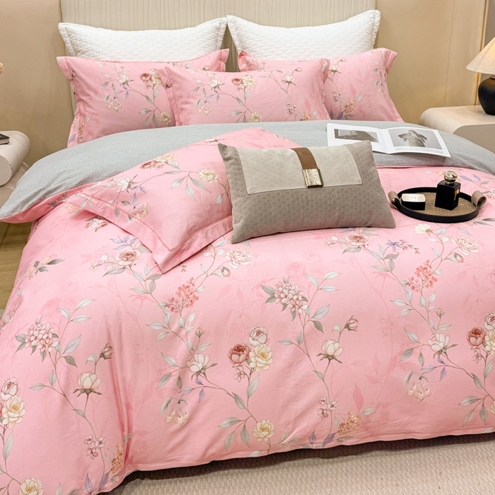 91家纺网 家纺一手货源 找家纺 凌鼎 2025新款100%全棉磨毛四件套数码印花加厚纯棉磨毛四件套缠绵粉