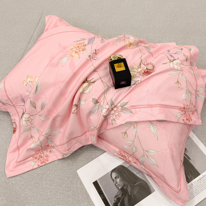 91家纺网 家纺一手货源 找家纺 凌鼎 2025新款100%全棉磨毛四件套数码印花加厚纯棉磨毛四件套缠绵粉