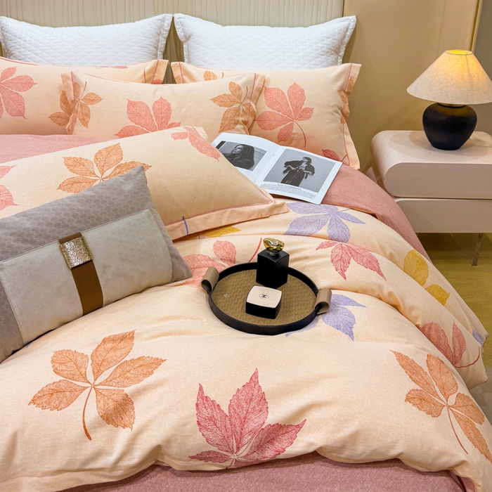 91家纺网 家纺一手货源 找家纺 凌鼎 2025新款100%全棉磨毛四件套数码印花加厚纯棉磨毛四件套花叶之夏