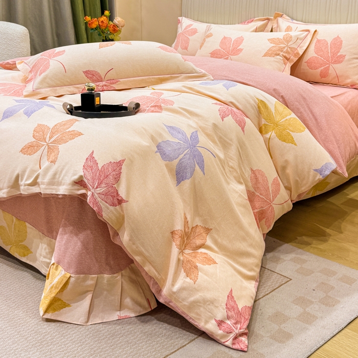 91家纺网 家纺一手货源 找家纺 凌鼎 2025新款100%全棉磨毛四件套数码印花加厚纯棉磨毛四件套花叶之夏