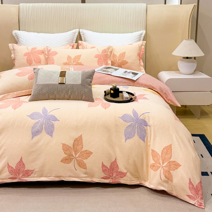 91家纺网 家纺一手货源 找家纺 凌鼎 2025新款100%全棉磨毛四件套数码印花加厚纯棉磨毛四件套花叶之夏