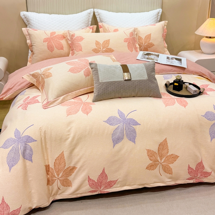 91家纺网 家纺一手货源 找家纺 凌鼎 2025新款100%全棉磨毛四件套数码印花加厚纯棉磨毛四件套花叶之夏