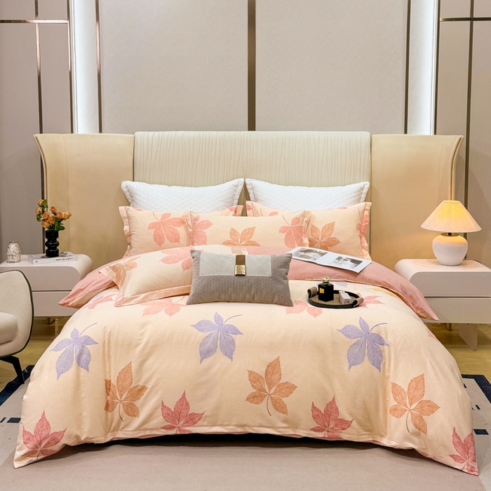 91家纺网 家纺一手货源 找家纺 凌鼎 2025新款100%全棉磨毛四件套数码印花加厚纯棉磨毛四件套花叶之夏