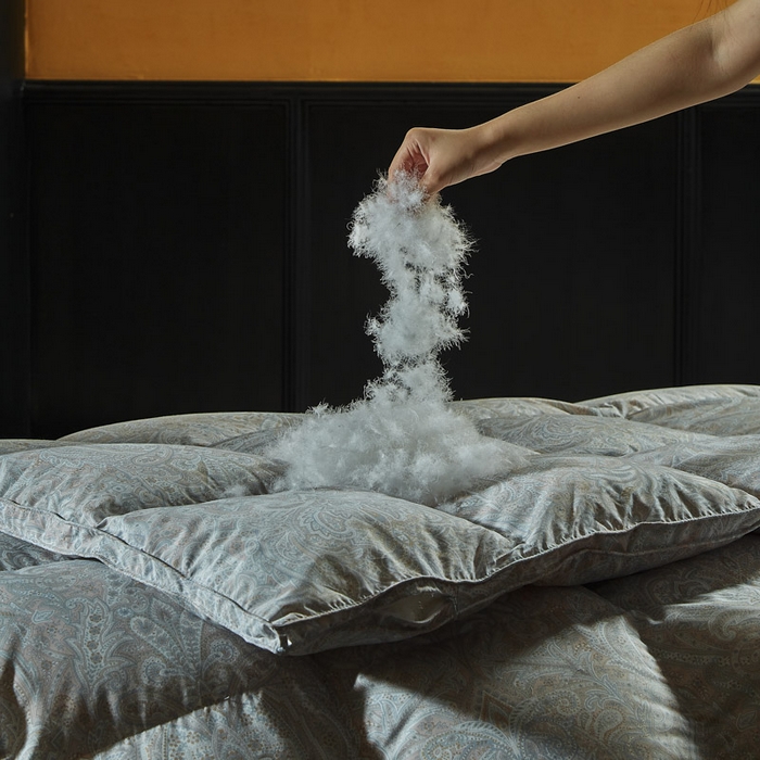 91家纺网 家纺一手货源 找家纺 暖羽屋羽绒馆 2025新款罗斯空间鹅绒丝被子95白鹅绒丝被芯双人婚庆冬被春秋被子被芯 D梦清荷