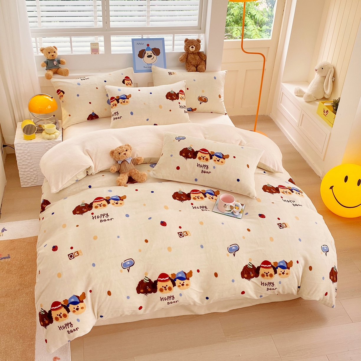 91家纺网 家纺一手货源 找家纺 悦织湾家纺 2025新款高克重牛奶绒印花四件套床单床笠轻奢时尚床上用品三四件套被套 旺旺狗