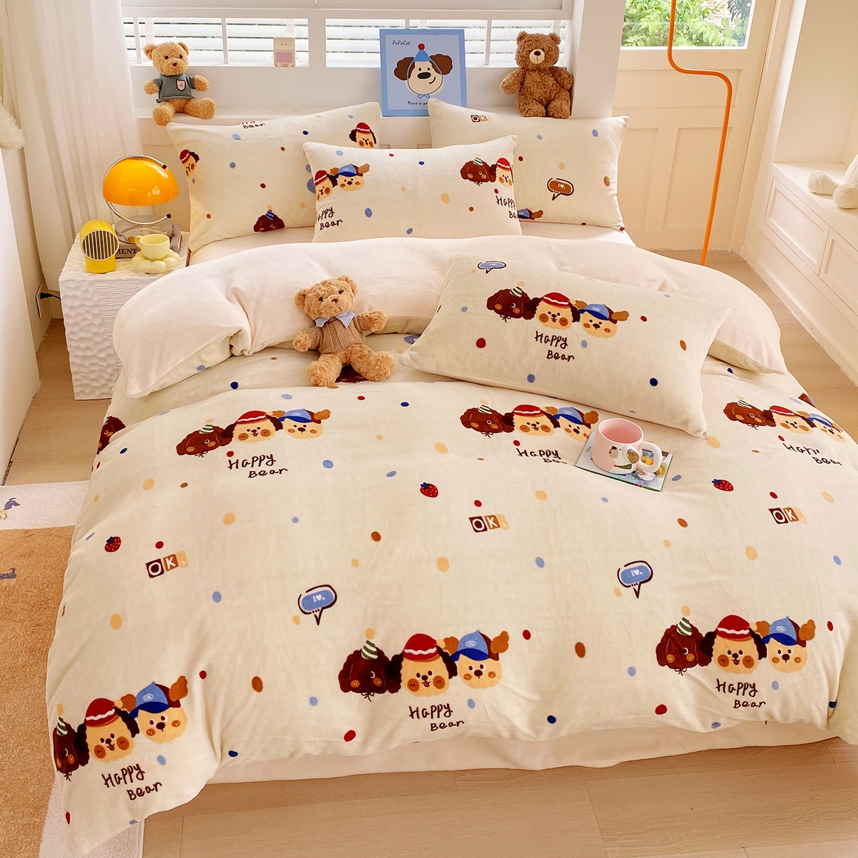 91家纺网 家纺一手货源 找家纺 悦织湾家纺 2025新款高克重牛奶绒印花四件套床单床笠轻奢时尚床上用品三四件套被套 旺旺狗