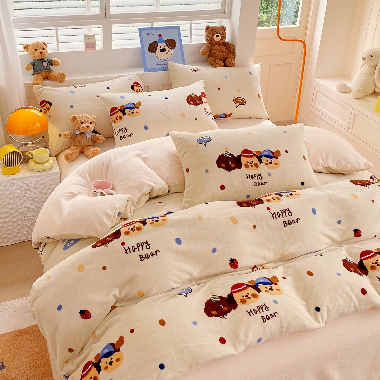 91家纺网 家纺一手货源 找家纺 悦织湾家纺 2025新款高克重牛奶绒印花四件套床单床笠轻奢时尚床上用品三四件套被套 旺旺狗