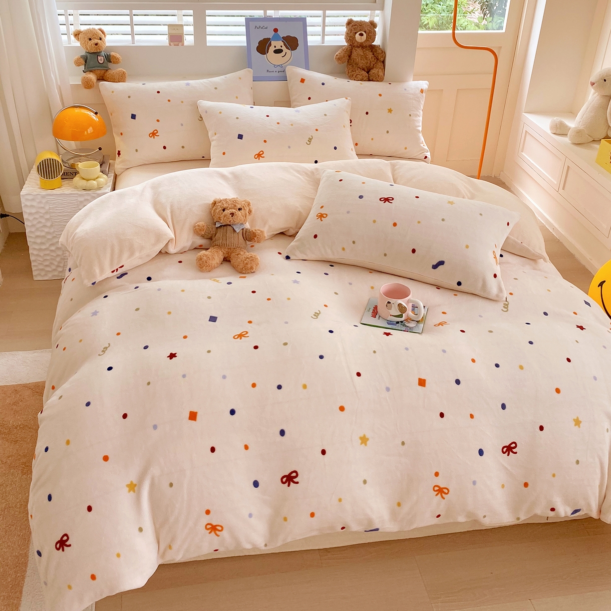 91家纺网 家纺一手货源 找家纺 悦织湾家纺 2025新款高克重牛奶绒印花四件套床单床笠轻奢时尚床上用品三四件套被套 五彩斑斓