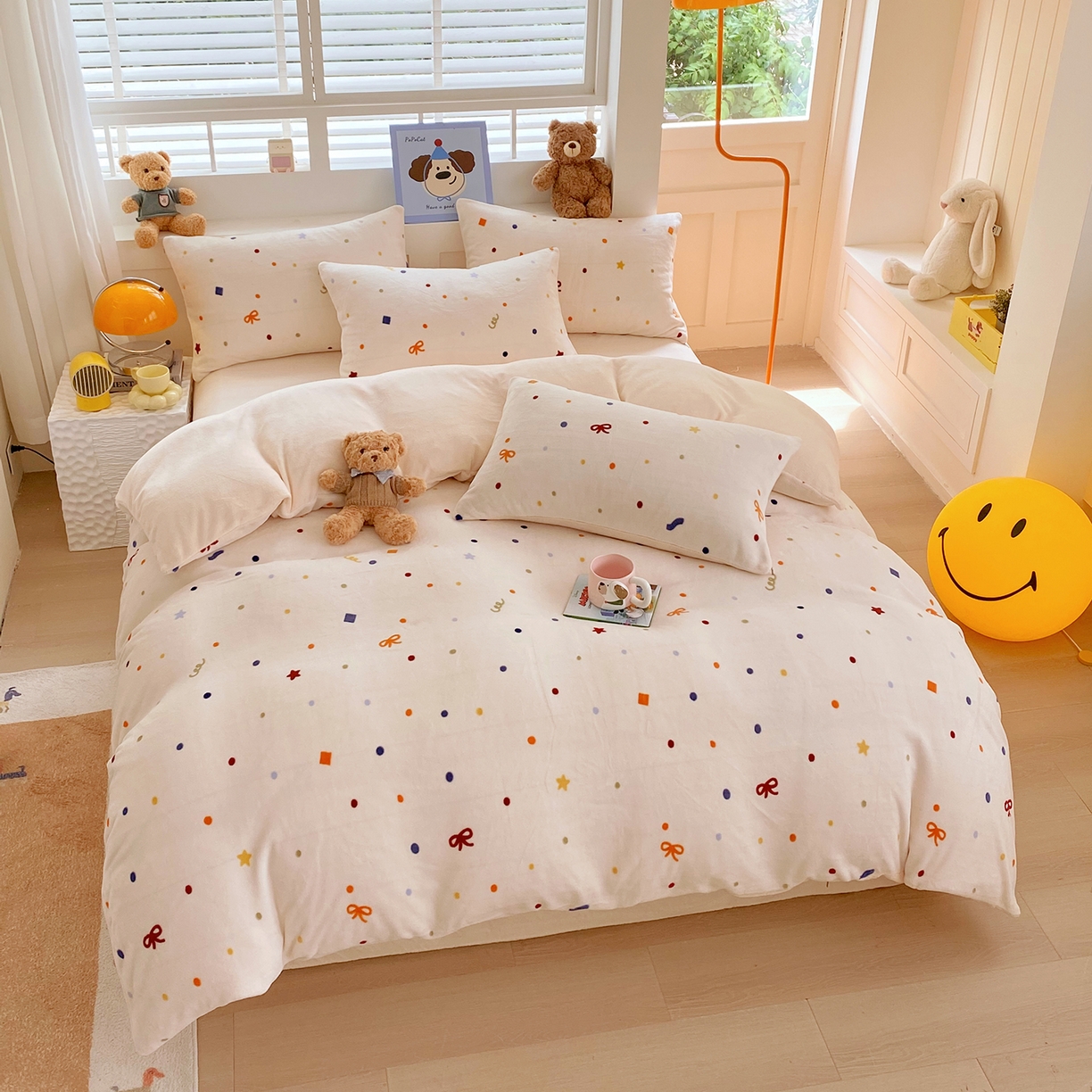 91家纺网 家纺一手货源 找家纺 悦织湾家纺 2025新款高克重牛奶绒印花四件套床单床笠轻奢时尚床上用品三四件套被套 五彩斑斓