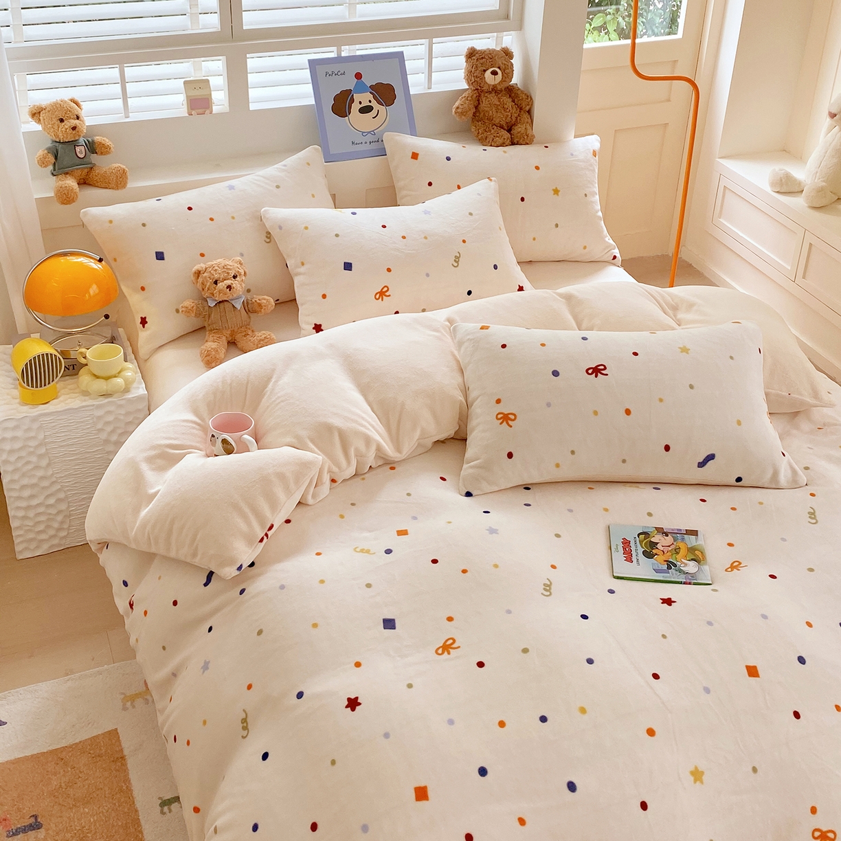 91家纺网 家纺一手货源 找家纺 悦织湾家纺 2025新款高克重牛奶绒印花四件套床单床笠轻奢时尚床上用品三四件套被套 五彩斑斓