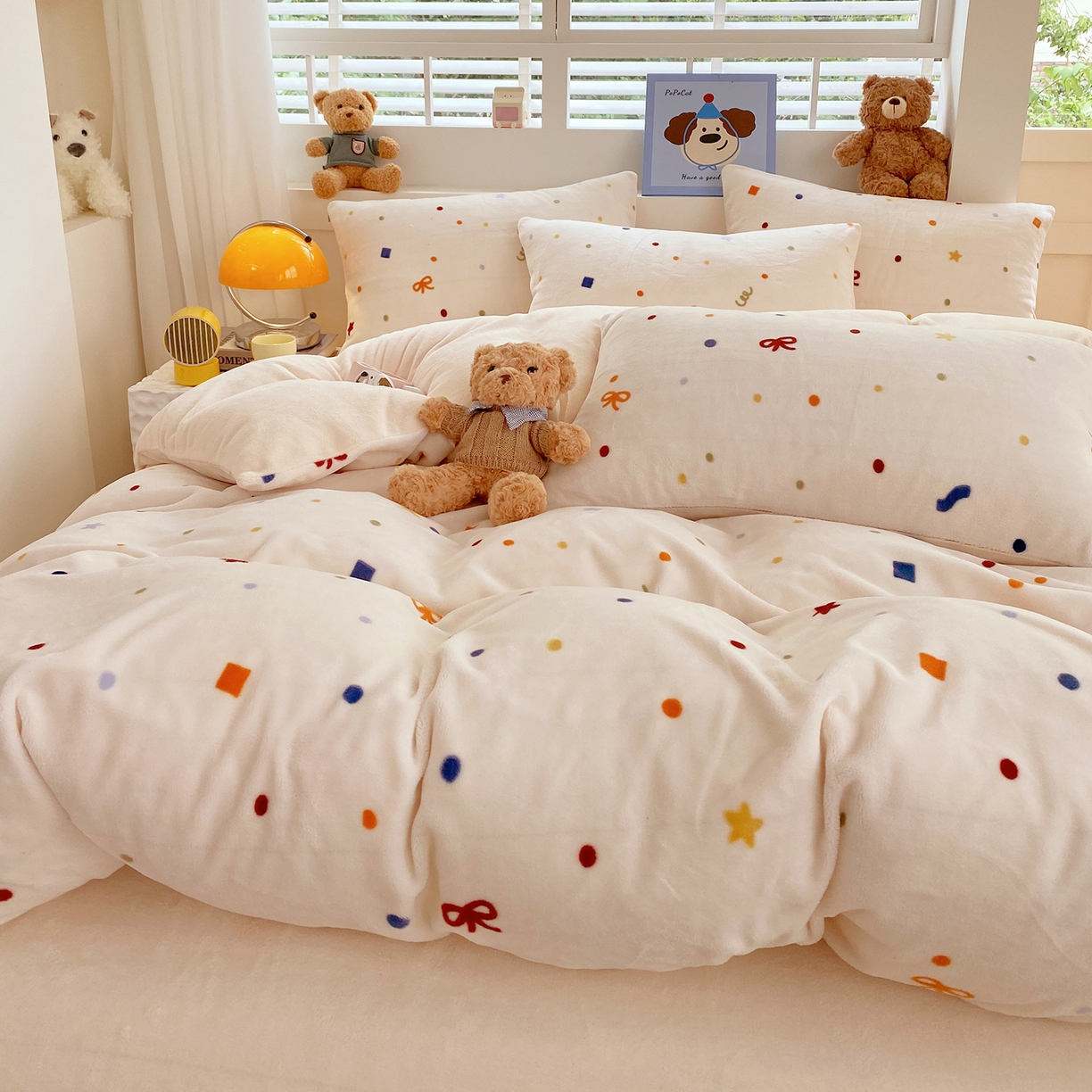 91家纺网 家纺一手货源 找家纺 悦织湾家纺 2025新款高克重牛奶绒印花四件套床单床笠轻奢时尚床上用品三四件套被套 五彩斑斓