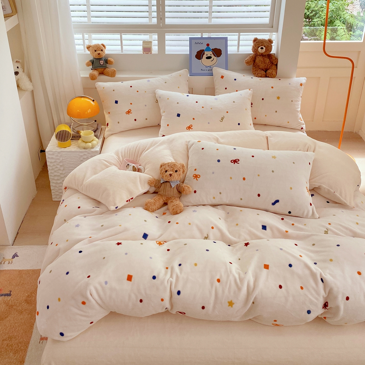 91家纺网 家纺一手货源 找家纺 悦织湾家纺 2025新款高克重牛奶绒印花四件套床单床笠轻奢时尚床上用品三四件套被套 五彩斑斓