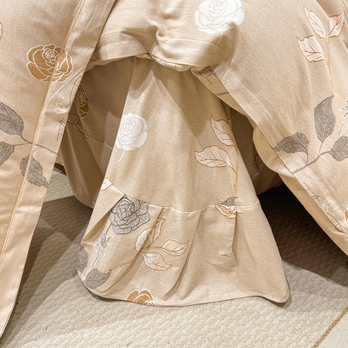 91家纺网 家纺一手货源 找家纺 凌鼎 2025新款100%全棉磨毛四件套数码印花加厚纯棉磨毛四件套玫瑰爱恋咖