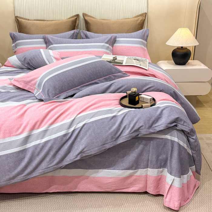 91家纺网 家纺一手货源 找家纺 凌鼎 2025新款100%全棉磨毛四件套数码印花加厚纯棉磨毛四件套南烟粉