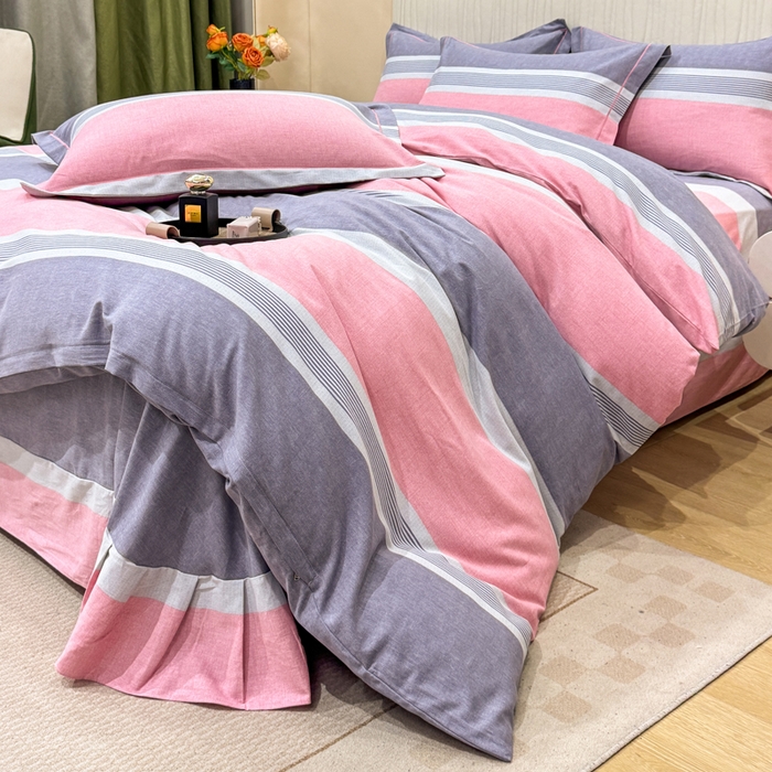 91家纺网 家纺一手货源 找家纺 凌鼎 2025新款100%全棉磨毛四件套数码印花加厚纯棉磨毛四件套南烟粉