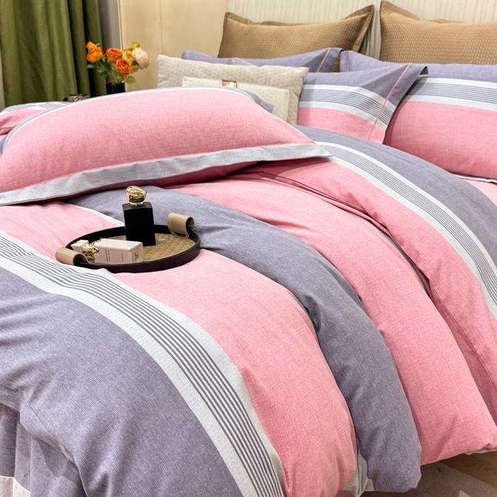 91家纺网 家纺一手货源 找家纺 凌鼎 2025新款100%全棉磨毛四件套数码印花加厚纯棉磨毛四件套南烟粉