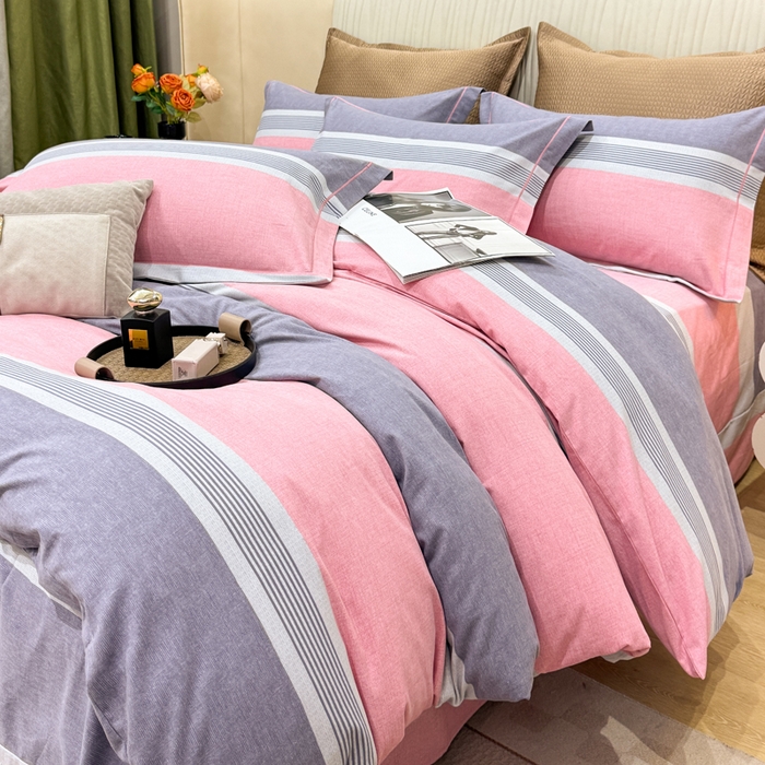 91家纺网 家纺一手货源 找家纺 凌鼎 2025新款100%全棉磨毛四件套数码印花加厚纯棉磨毛四件套南烟粉