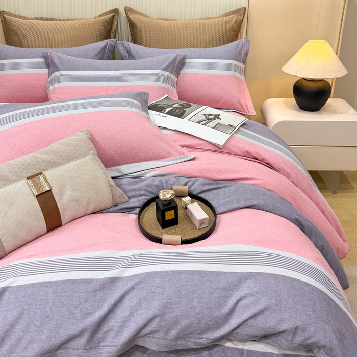 91家纺网 家纺一手货源 找家纺 凌鼎 2025新款100%全棉磨毛四件套数码印花加厚纯棉磨毛四件套南烟粉