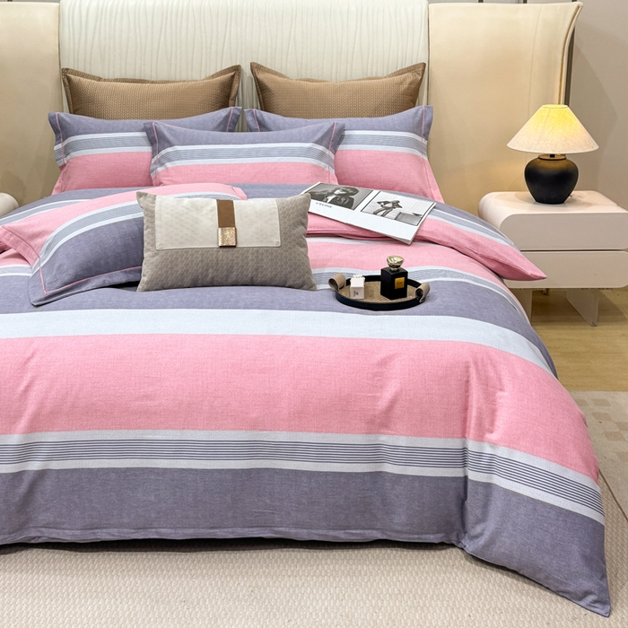 91家纺网 家纺一手货源 找家纺 凌鼎 2025新款100%全棉磨毛四件套数码印花加厚纯棉磨毛四件套南烟粉