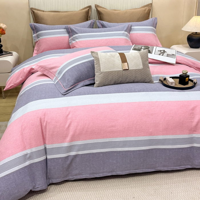 91家纺网 家纺一手货源 找家纺 凌鼎 2025新款100%全棉磨毛四件套数码印花加厚纯棉磨毛四件套南烟粉