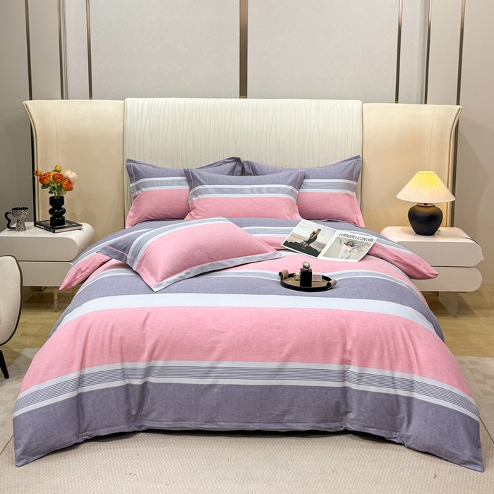 91家纺网 家纺一手货源 找家纺 凌鼎 2025新款100%全棉磨毛四件套数码印花加厚纯棉磨毛四件套南烟粉