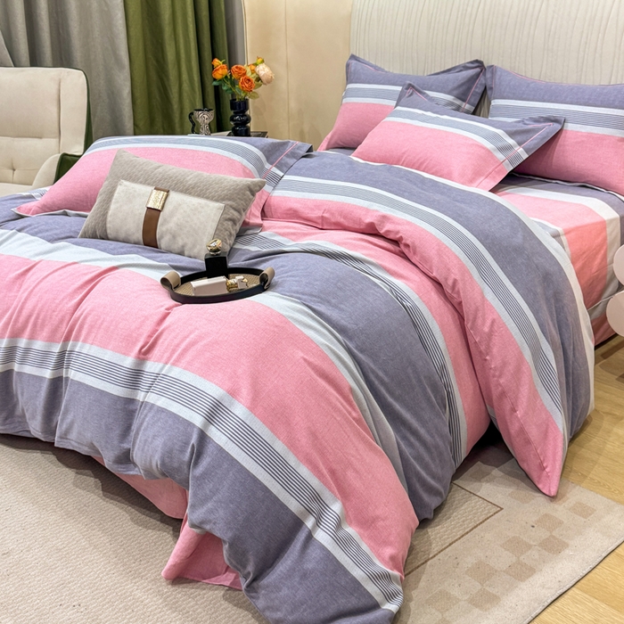 91家纺网 家纺一手货源 找家纺 凌鼎 2025新款100%全棉磨毛四件套数码印花加厚纯棉磨毛四件套南烟粉