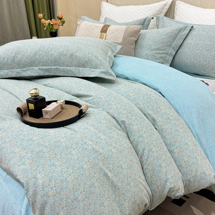 91家纺网 家纺一手货源 找家纺 凌鼎 2025新款100%全棉磨毛四件套数码印花加厚纯棉磨毛四件套如漫蓝