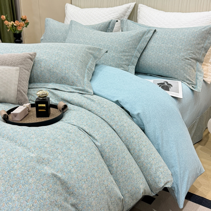 91家纺网 家纺一手货源 找家纺 凌鼎 2025新款100%全棉磨毛四件套数码印花加厚纯棉磨毛四件套如漫蓝