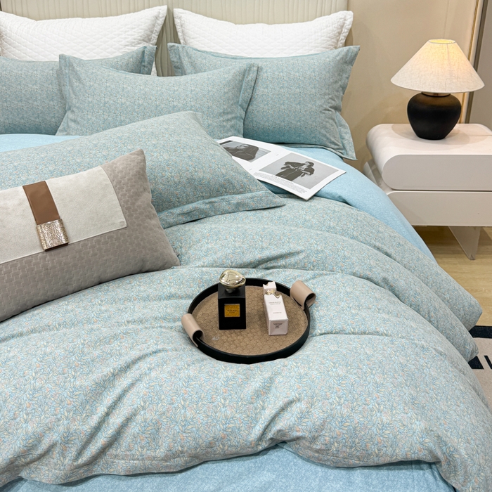 91家纺网 家纺一手货源 找家纺 凌鼎 2025新款100%全棉磨毛四件套数码印花加厚纯棉磨毛四件套如漫蓝