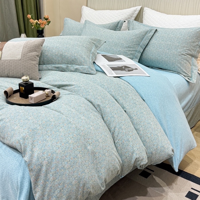 91家纺网 家纺一手货源 找家纺 凌鼎 2025新款100%全棉磨毛四件套数码印花加厚纯棉磨毛四件套如漫蓝