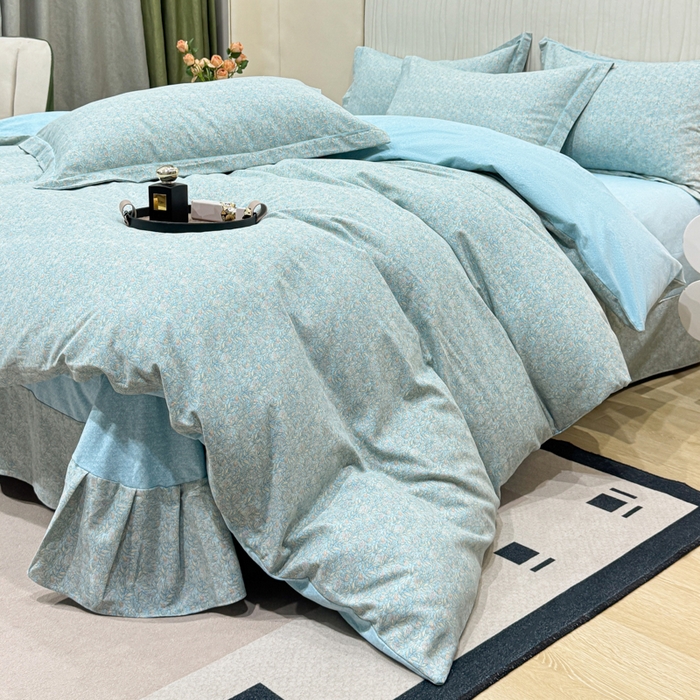 91家纺网 家纺一手货源 找家纺 凌鼎 2025新款100%全棉磨毛四件套数码印花加厚纯棉磨毛四件套如漫蓝