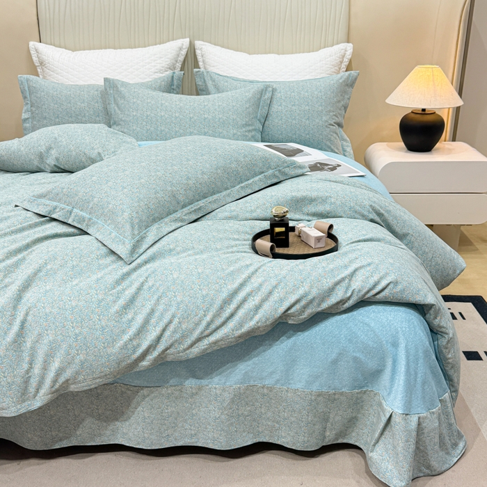 91家纺网 家纺一手货源 找家纺 凌鼎 2025新款100%全棉磨毛四件套数码印花加厚纯棉磨毛四件套如漫蓝