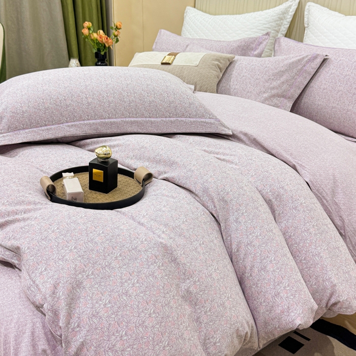 91家纺网 家纺一手货源 找家纺 凌鼎 2025新款100%全棉磨毛四件套数码印花加厚纯棉磨毛四件套如漫紫