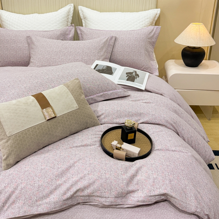 91家纺网 家纺一手货源 找家纺 凌鼎 2025新款100%全棉磨毛四件套数码印花加厚纯棉磨毛四件套如漫紫