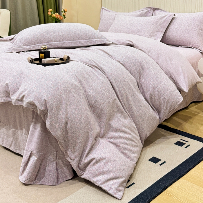 91家纺网 家纺一手货源 找家纺 凌鼎 2025新款100%全棉磨毛四件套数码印花加厚纯棉磨毛四件套如漫紫