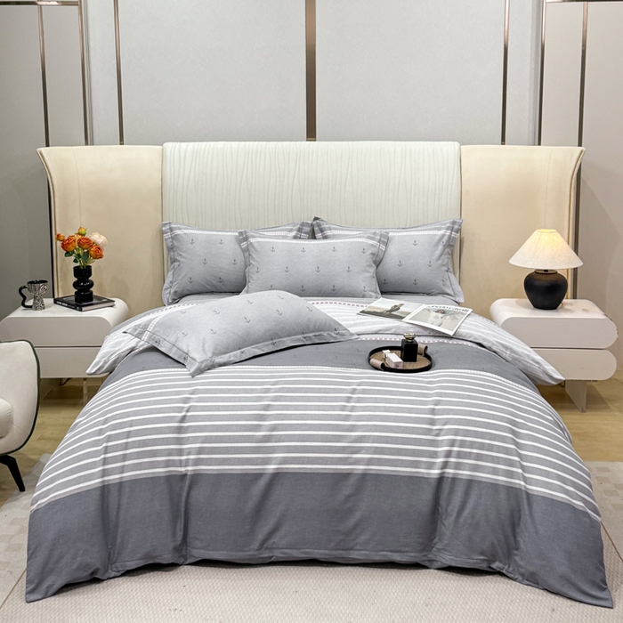 91家纺网 家纺一手货源 找家纺 凌鼎 2025新款100%全棉磨毛四件套数码印花加厚纯棉磨毛四件套西雅图灰