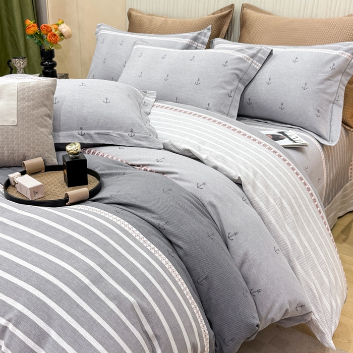 91家纺网 家纺一手货源 找家纺 凌鼎 2025新款100%全棉磨毛四件套数码印花加厚纯棉磨毛四件套西雅图灰