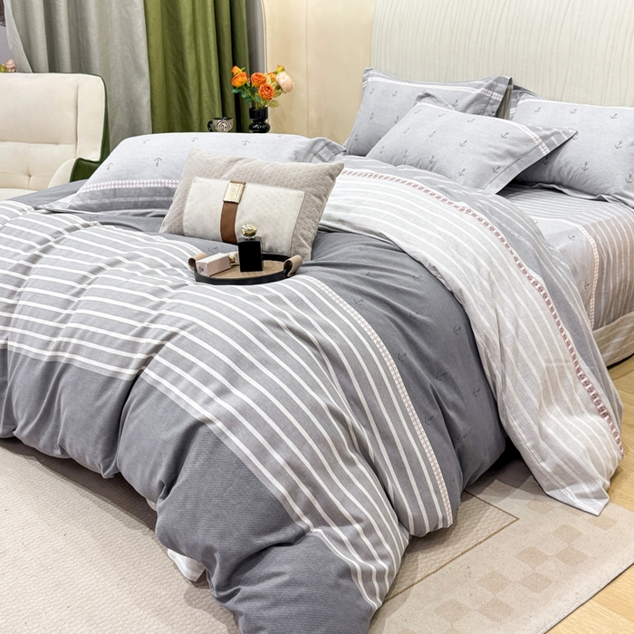 91家纺网 家纺一手货源 找家纺 凌鼎 2025新款100%全棉磨毛四件套数码印花加厚纯棉磨毛四件套西雅图灰