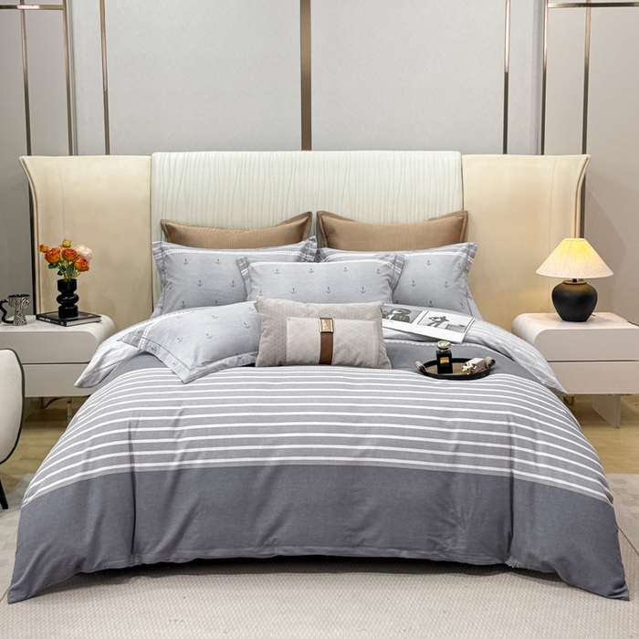 凌鼎 2025新款100%全棉磨毛四件套数码印花加厚纯棉磨毛四件套西雅图灰