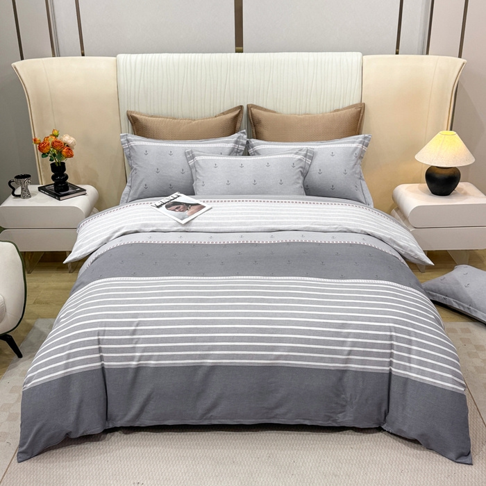 91家纺网 家纺一手货源 找家纺 凌鼎 2025新款100%全棉磨毛四件套数码印花加厚纯棉磨毛四件套西雅图灰