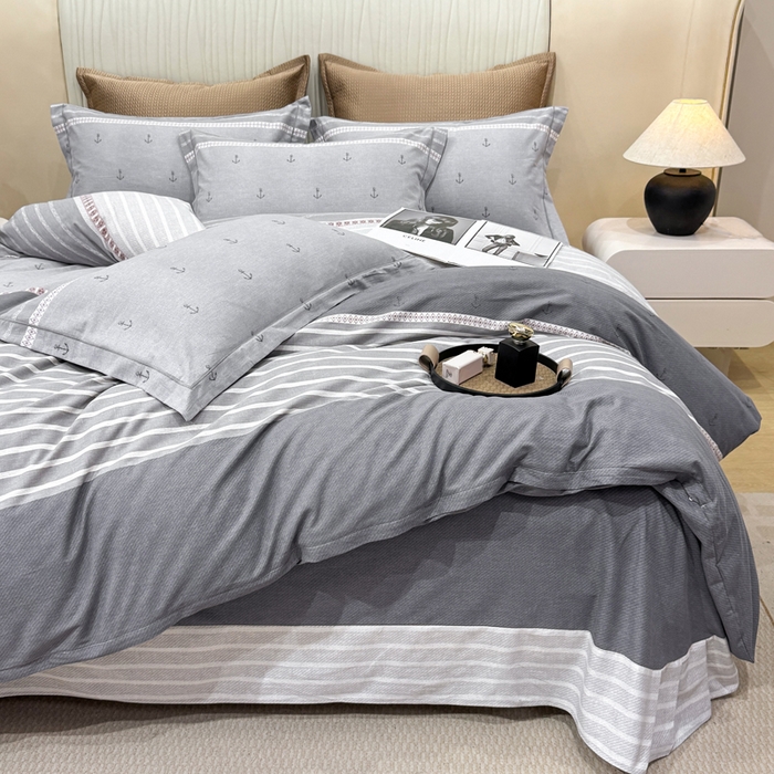 91家纺网 家纺一手货源 找家纺 凌鼎 2025新款100%全棉磨毛四件套数码印花加厚纯棉磨毛四件套西雅图灰