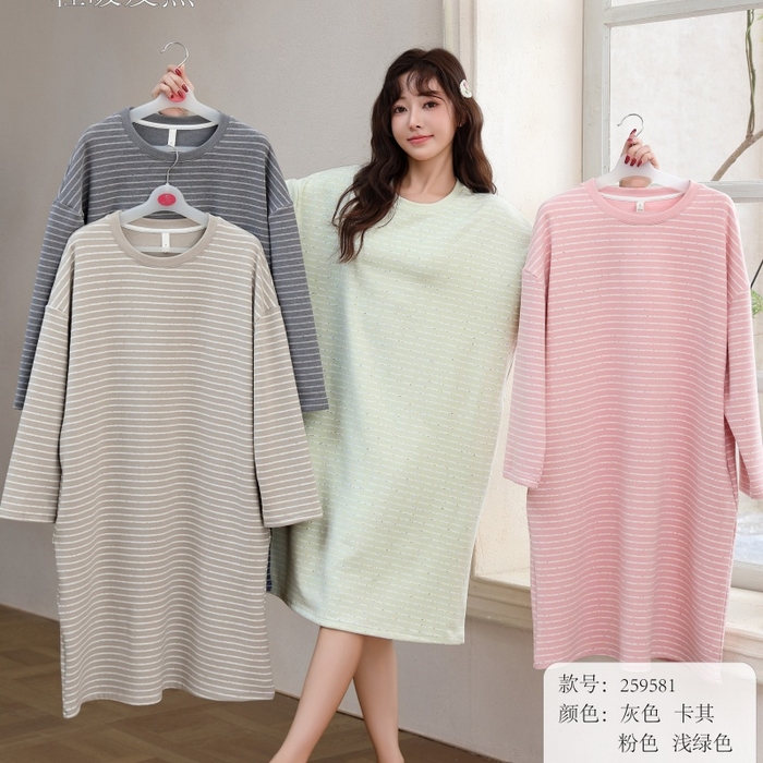 91家纺网 家纺一手货源 找家纺 （总）洛兰沙家居馆 只代发德绒加厚300克春秋新款女款套头居家睡裙休闲宽松家居服