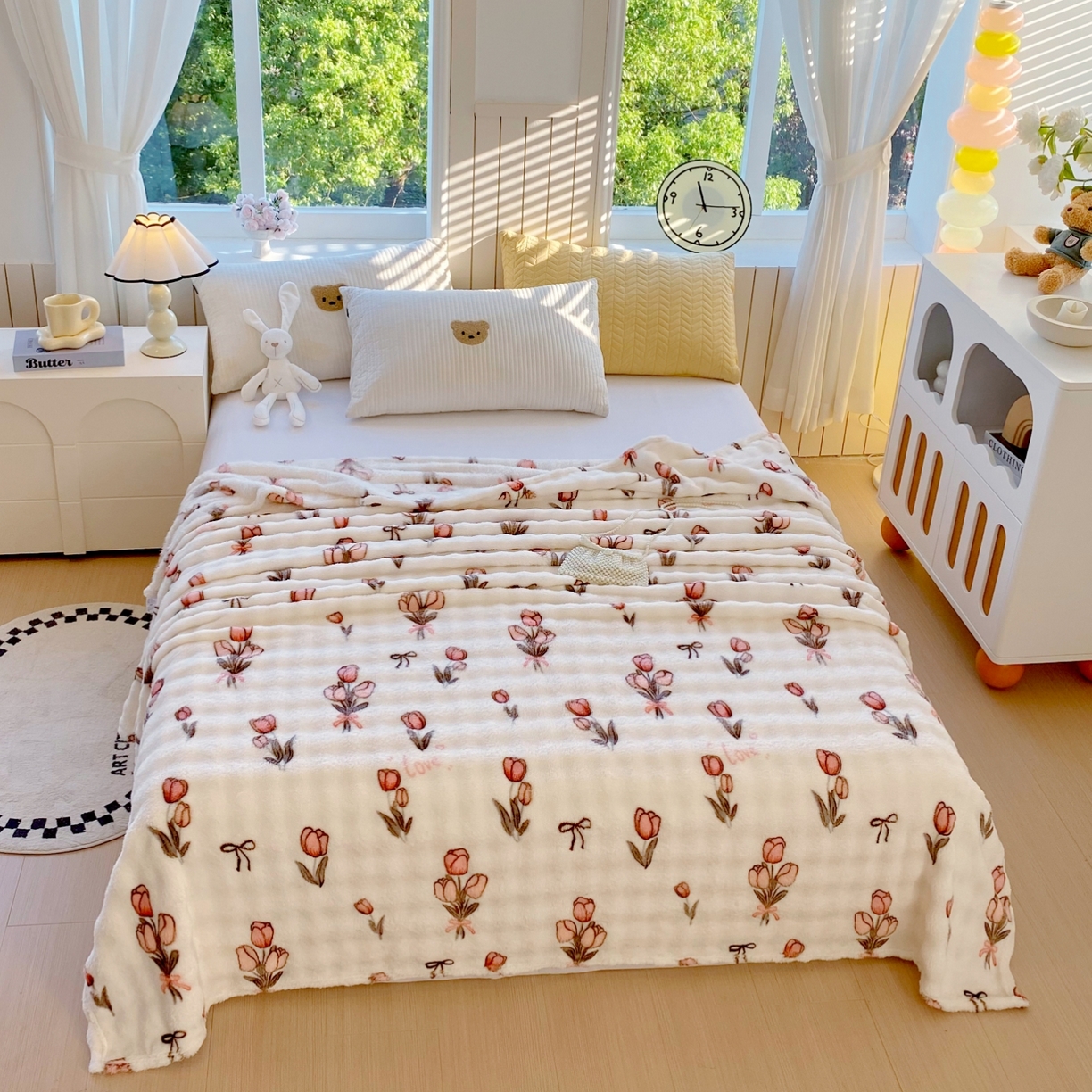 91家纺网 家纺一手货源 找家纺 悦织湾家纺 2025新款炫彩仿兔毛绒泡泡绒牛奶绒法兰绒毛毯休闲毯沙发盖毯跨境外贸出口专供 粉色郁金香