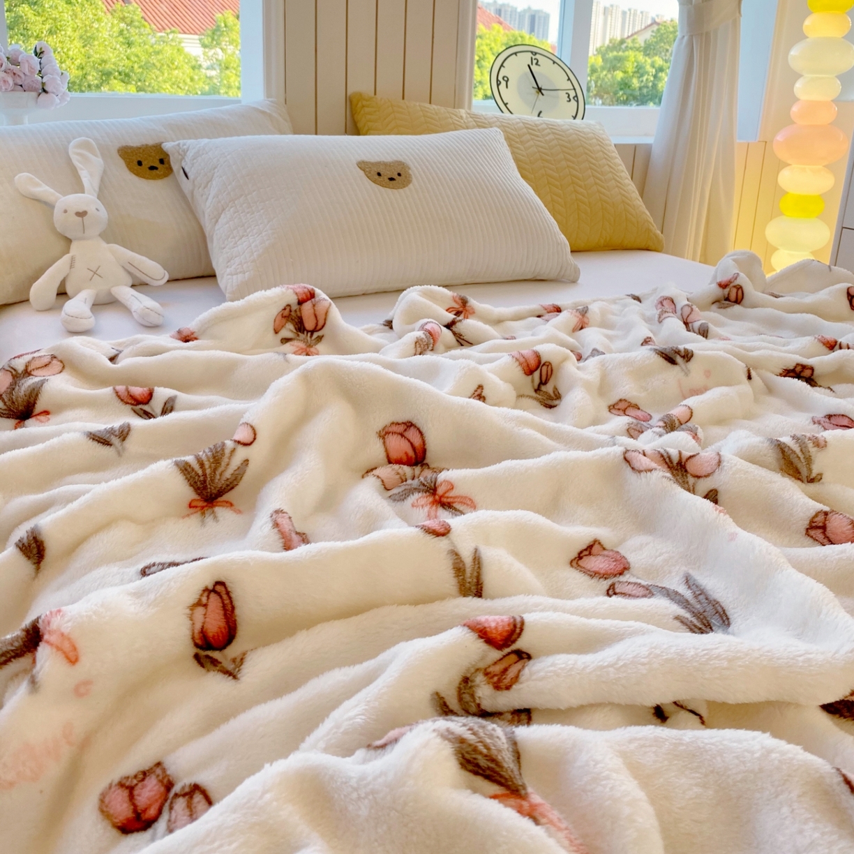 91家纺网 家纺一手货源 找家纺 悦织湾家纺 2025新款炫彩仿兔毛绒泡泡绒牛奶绒法兰绒毛毯休闲毯沙发盖毯跨境外贸出口专供 粉色郁金香