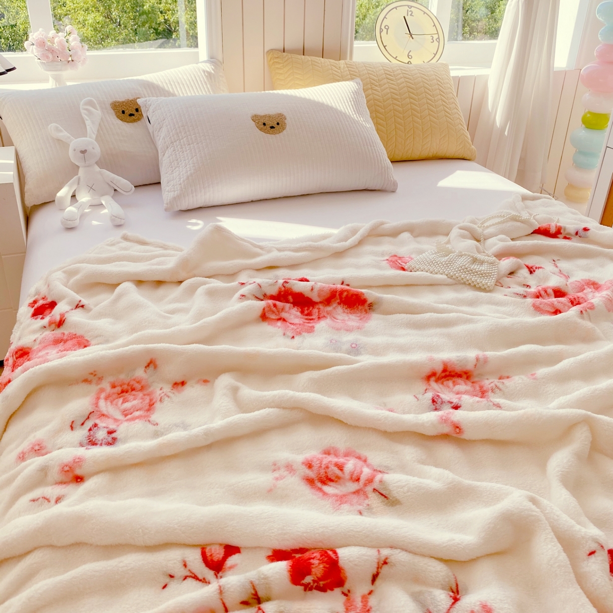 91家纺网 家纺一手货源 找家纺 悦织湾家纺 2025新款炫彩仿兔毛绒泡泡绒牛奶绒法兰绒毛毯休闲毯沙发盖毯跨境外贸出口专供 国色天香