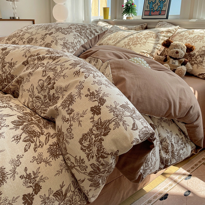 91家纺网 家纺一手货源 找家纺 （总）忆生活 2025新款秋冬复古风全棉加厚磨毛四件套